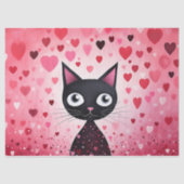 Papier Mousseline Chat noir mignon avec Coeurs roses Découpage (Recto)