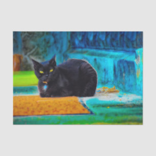 Papier Mousseline Chat Noir Mignon Coloré Bleu Orange Découpage