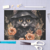 Papier Mousseline Chat noir mignon dans le Casquette d'une sorcière (Artisanat)