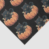 Papier Mousseline Chat noir mignon dans un Motif Citrouille Hallowee (Détail)