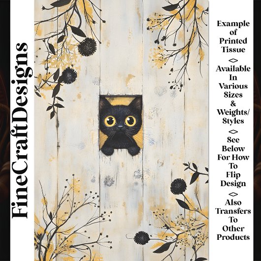 Papier Mousseline Chat noir mignon Kitten Cachet Peeking AQ6 Découpa