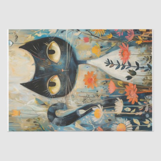 Papier Mousseline Chat noir moderne -Découpage- (Recto)