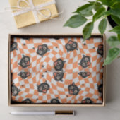 Papier Mousseline Chat noir rétro Motif chèque orange (Cadeau)