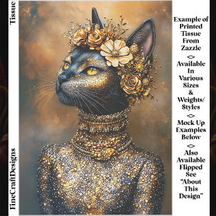 Papier Mousseline Chat noir royal en portrait doré découpage EB3L