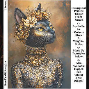 Papier Mousseline Chat noir royal en portrait doré découpage EB3R