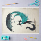 Papier Mousseline Chat noir sophistiqué avec parapluie turquoise (Artisanat)