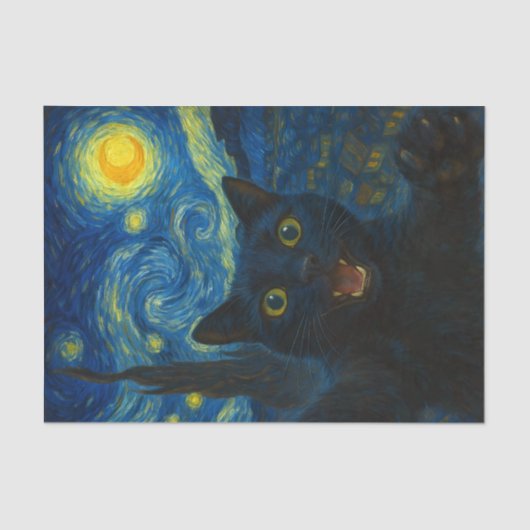 Papier Mousseline Chat noir Starry Nuit Van Gogh Chat Selfie (Recto)