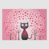 Papier Mousseline Chat noir Whimsical avec Coeur d'Amour Rose Découp (Recto)