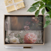 Papier Mousseline Chat orange avec Fleurs antiques Peinture Découpag (Cadeau)