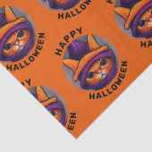 Papier Mousseline Chat orange avec sorcière violette Casquette Bonne (Détail)