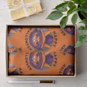 Papier Mousseline Chat orange avec sorcière violette Casquette Bonne (Cadeau)