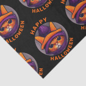 Papier Mousseline Chat orange avec sorcière violette Casquette Bonne (Détail)