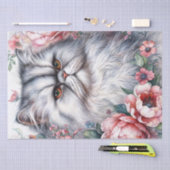 Papier Mousseline Chat Perse Floral Aquarelle Art (Artisanat)