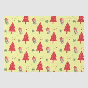 Papier Mousseline Chat rouge Père Noël Xmas arbre motif transparent