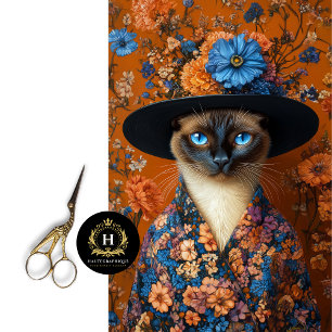 Papier Mousseline Chat siamois floral automnal en robe découpage