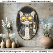 Papier Mousseline Chat Stylé Steampunk + Champagne AG9 Découpage
