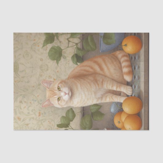 Papier Mousseline Chat Tabby Orange Décor (Recto)