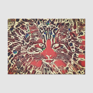 Papier Mousseline Chat Tabby Tribal Natif Orange Brun Mosaïque Art