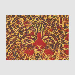 Papier Mousseline Chat tigré abstrait tribal art hippie rouge jaune