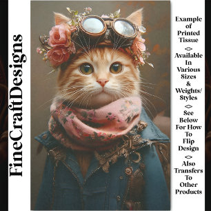 Papier Mousseline Chat Tigre au foulard et manteau rose CD7 Découpag