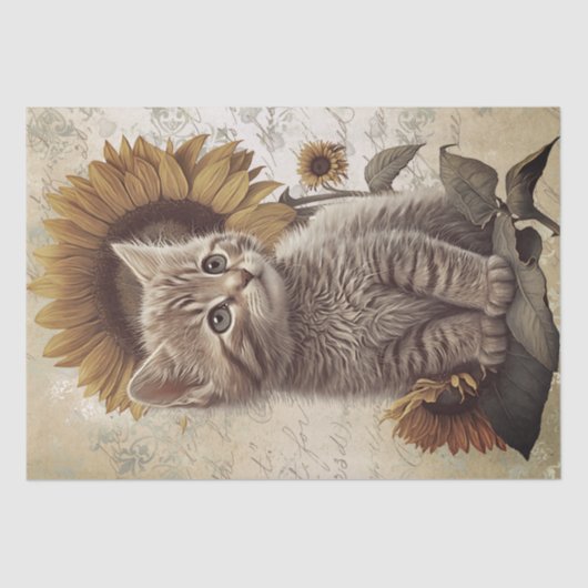 Papier Mousseline Chat Tournesol Cute Kitten (Recto)
