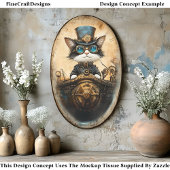 Papier Mousseline Chat Whimsical Cute Steampunk En Bateau G7 Découpa