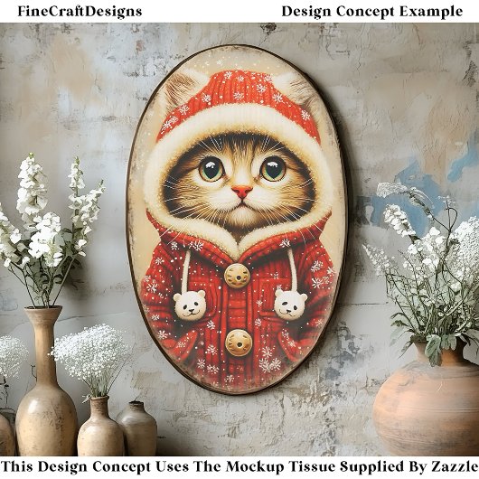 Papier Mousseline Chat Whimsical, Manteau Rouge, Découpage EJ5 Neige