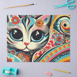 Papier Mousseline Chat Whimsical Mexicain Folk Découpage Art