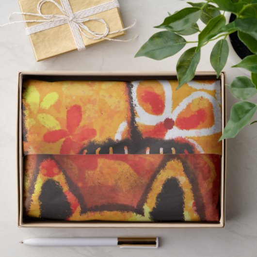 Papier Mousseline Chat Whimsical Rétro Kitty Floral Orange Découpage (Cadeau)