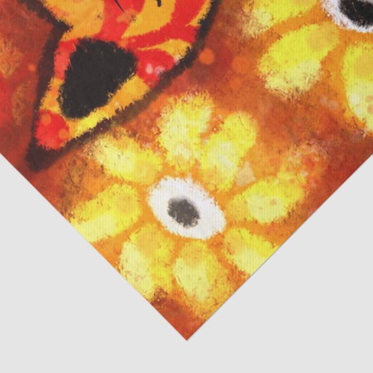 Papier Mousseline Chat Whimsical Rétro Kitty Floral Orange Découpage (Détail)