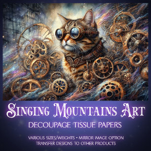 Papier Mousseline Chat Whimsical Steampunk Galaxy Quest Decoupage