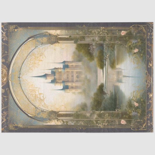 Papier Mousseline Château Art Nouveau Rococo Marine n Gold Ephemera (Recto)