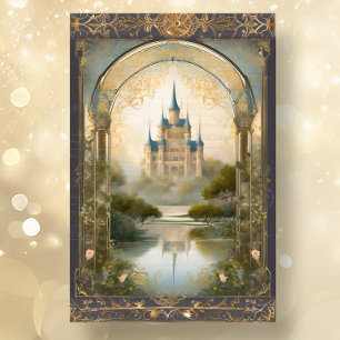 Papier Mousseline Château Art Nouveau Rococo Marine n Gold Ephemera