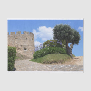 Papier Mousseline Château médiéval et olivier