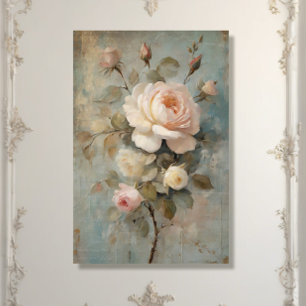 Papier Mousseline Château Vintage bleu rose Floral Découpage