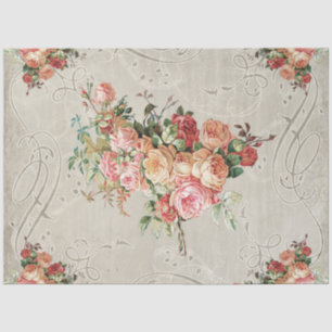 Papier Mousseline Chateau Vintage Rose Bouquet Gray Découpage