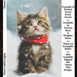 Papier Mousseline Chaton enneigé, écharpe de Noël rouge EG2R découpa