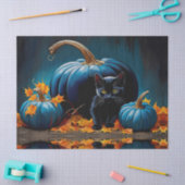 Papier Mousseline Chaton noir et lune bleue Citrouilles Feuilles d'a (Artisanat)