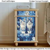 Papier Mousseline Chatons bleus et blancs, découpage CP7 floral