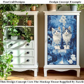 Papier Mousseline Chatons bleus et blancs, découpage CP7 floral