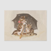 Chatons vintage sous parapluie art de chat antique