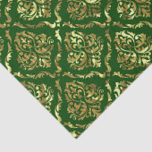 Papier Mousseline Chatoyant Or Floral Damask Sur Vert (Détail)