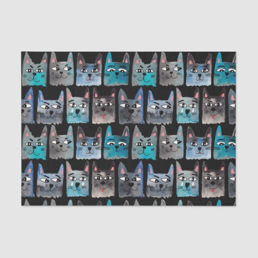 Papier Mousseline Chats bleus (Recto)