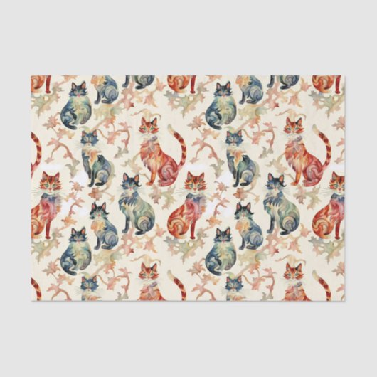 Papier Mousseline Chats dans un Motif d'aquarelle chinois (Recto)