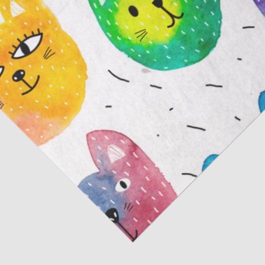 Papier Mousseline Chats d'aquarelle et amis (Détail)