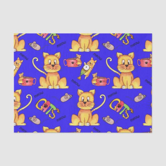 Papier Mousseline Chats de Meow Bleu (Recto)