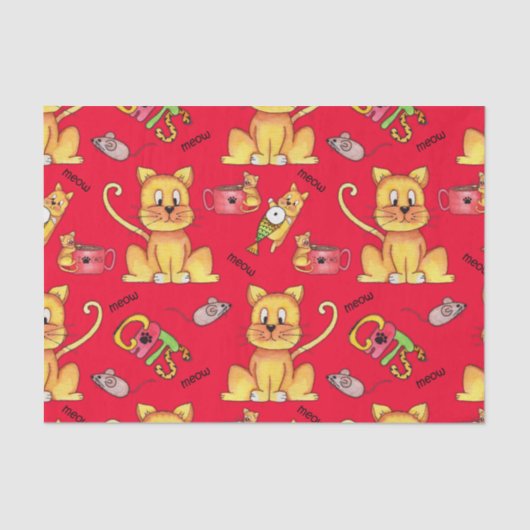Papier Mousseline Chats de Meow Rouge mignons (Recto)