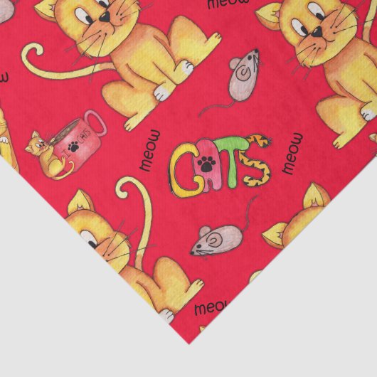 Papier Mousseline Chats de Meow Rouge mignons (Détail)