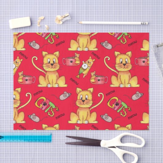 Papier Mousseline Chats de Meow Rouge mignons (Artisanat)