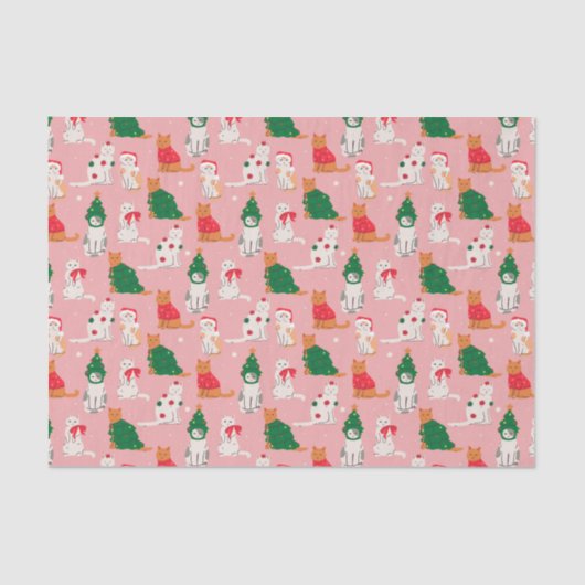 Papier Mousseline Chats de Noël en Motif d'attraction (Recto)